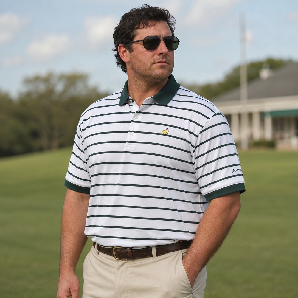 VTG Masters Collection Polo Mens XL White Green Stripe Golf Shirt Augusta Cotton